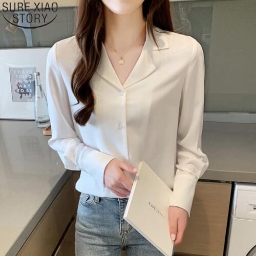 Office Lady Women White Long Leeve Shirts Solid 2021 Autumn Suit Collar Chiffon Blouse OL Blusas Mujer De Moda 2021 Blusas 10550