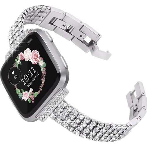 Silver Metal Bracelet for Fitbit Versa 2 Bands Women Bling Crystal Steel Replacement Strap for Fitbit Versa Lite Accessories