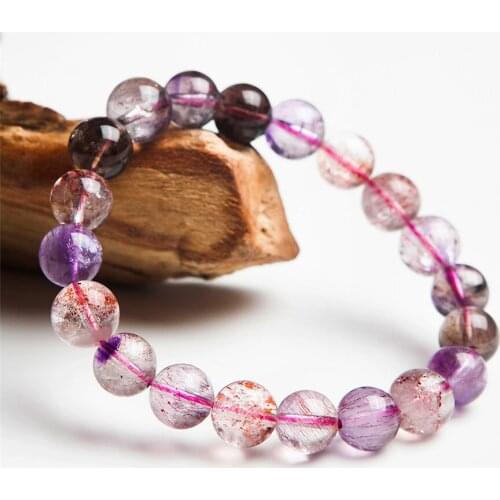 9mm Genuine Brazilian Purple Hair Rutilated Quartz Super Seven 7 Crystal Melody Stone Charm Stretch Bracelets For Women Femme