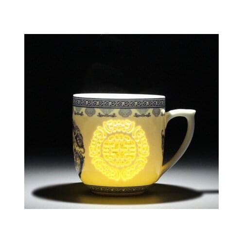 Jingdezhen Linglong Tea Set Mug Blue and White Porcelain Conference Office Water Cup with Cover Home Teacup Mug Teaware