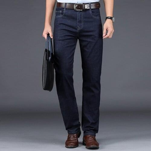 Spring Autumn High Waist Jeans Men Stretch Brand Male Baggy Denim Pants Classic Black Blue Mens Quality Business Jeans Trousers