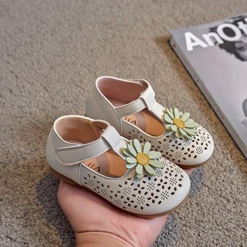 Girls' Leather Shoes 2021 Spring Summer New Hollow Out Sweet Flower Children Sandals Toddler Baby Breathable Kids Shoes E609