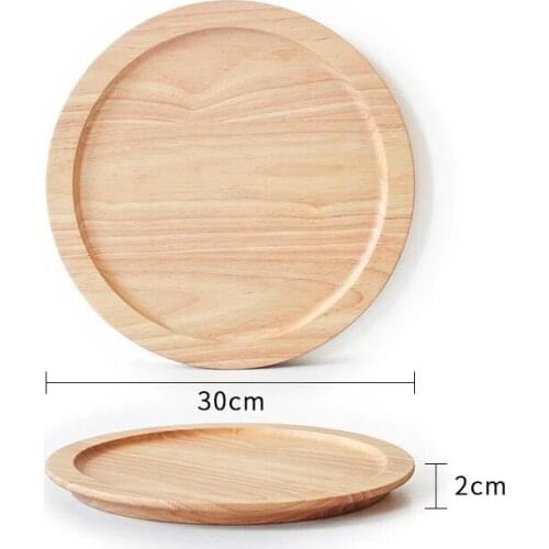 Round Shape Rubber Wood Pan Plate Fruit Dishes Saucer Tea Tray Dessert Dinner Bread Wood Plate Storage