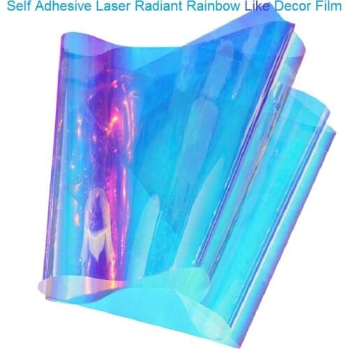 Laser Radiant Hologram Rainbow Color,Self-Adhesive Waterproof Irridescent PE Film for DIY/Home/Building Glass Decoration