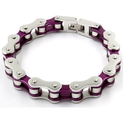 Fashion Biker Bicycle Motorcycle Chain Bracelet Bangle Punk Stainless steel Bracelet Men Bangle Fashion White purple Jewelry