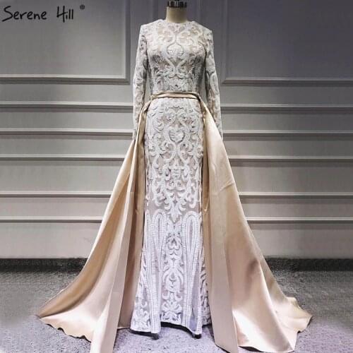 Muslim Mermaid Long Sleeves Sparkly Evening Dresses Sequined O-Neck Luxury Formal Dress 2020 Serene Hill LA60936