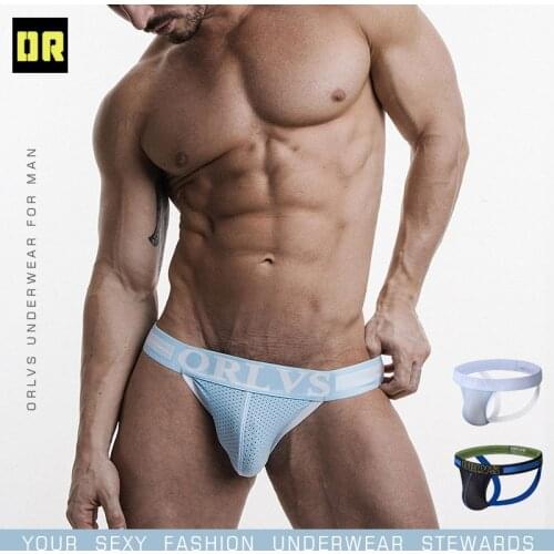 ORLVS Sexy Gay Underwear Men Jockstrap G-String And Homme Thongs Briefs Gay Mens Underwear Male Jockstrap Nylon Sexy Bikini