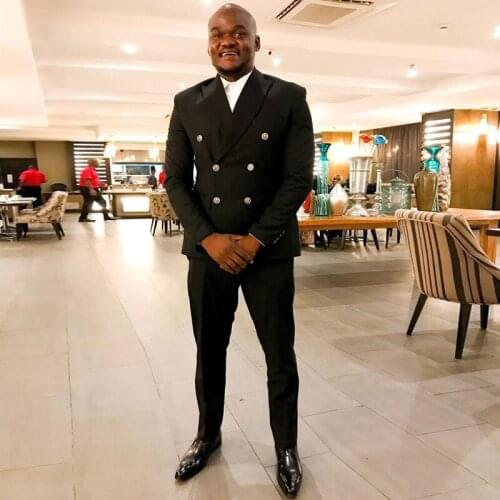 Black Two Pieces Mens Suit Peaked Lapel Wedding Blazers Tailored Male Tuxedos Double Breasted Groom Wear Prom Jackets And Pants