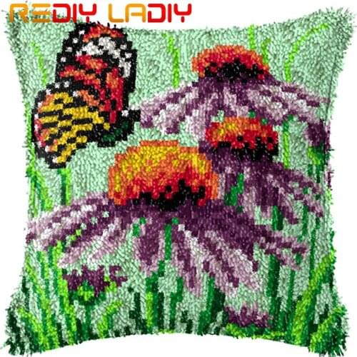Latch Hook Kits Make Your Own Cushion Butterfly Daisy Printed Canvas Crochet Pillow Case Latch Hook Cushion Cover Hobby & Crafts