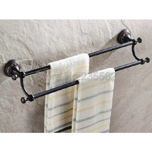 Black Antique Oil Brass Bathroom Wall Mounted Double Towel Bar Holders Wall Mounted lba462