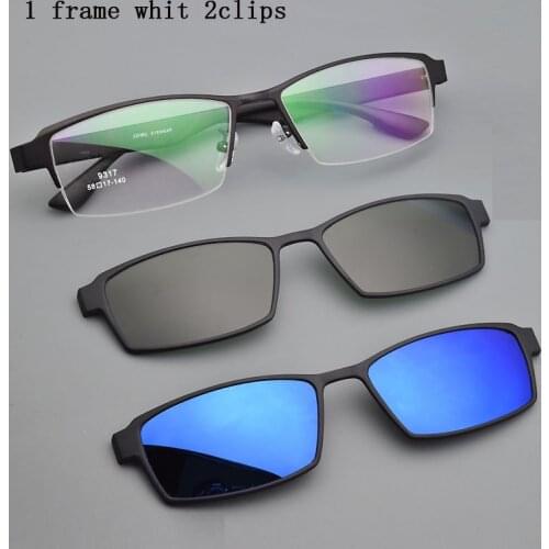 Eyeglasses Frame Alloy Male Big Belt Magnet Clip on Myopia Glasses Frame 3D Lens Polarized Sunglasses Sand Black Night vision