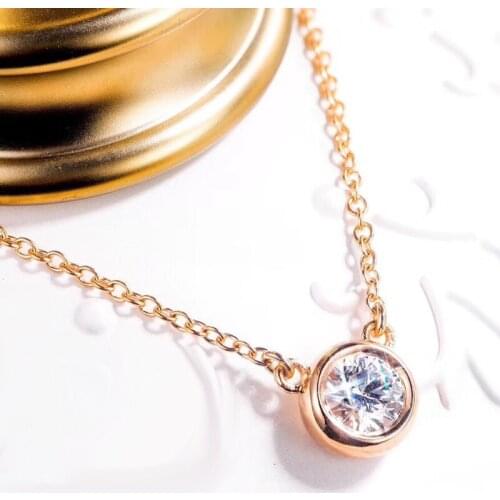 AEAW 0.3ct 18k Yellow Gold Top Class Lady Fashion Round Cut Natural Real Diamond Pendant Necklace for Women