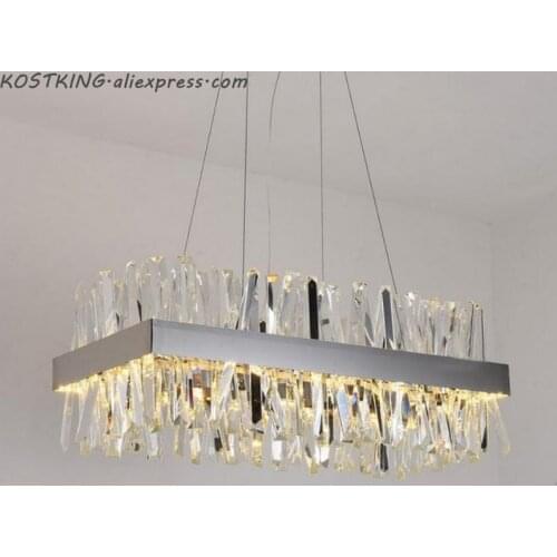 Luxury rectangle crystal chandelier lighting for dining room kitchen island lamps hanging modern chrome led chandeliers