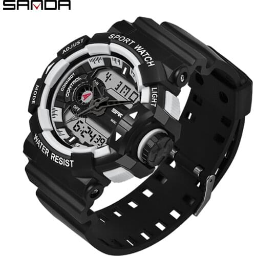 SANDA New Fashion Men Sports Watches Men Quartz Analog LED Digital Clock Man Military Waterproof Watch Relogio Masculino 599