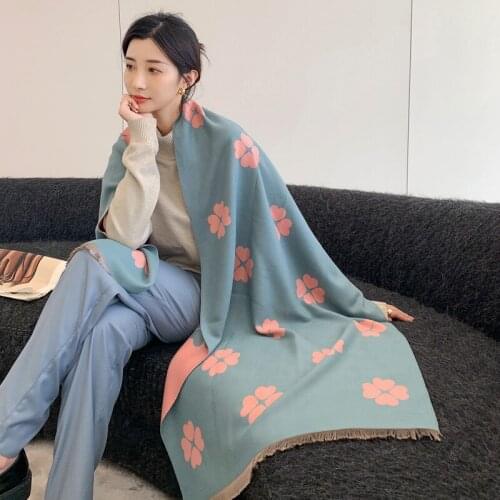 Elegant Women Cashmere Pashmina Scarves Lady Floral Print Winter Shawl Scarf All-match Travel Long Thick Blanket Wraps Bufanda