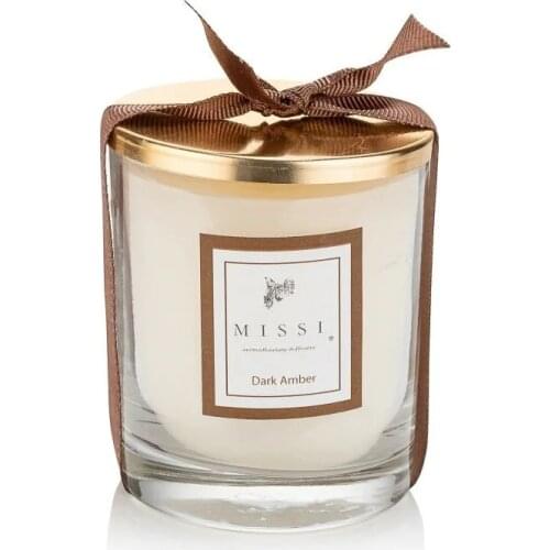 Dark Amber Scented Glass Candle With Gold Metal Lid