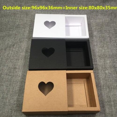 10 pcs Kraft Drawer Box with PVC Heart Window for Soap\candy\small gift /Jewelry\Macarons Packing box