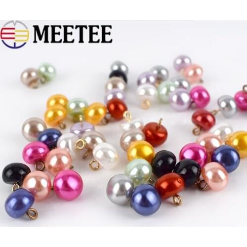 Meetee 30/50/100pcs 10mm Resin Pearl Buttons Pearl Shank Button DIY Shirt Costume Decoration Buckles Sewing Accessories CN035