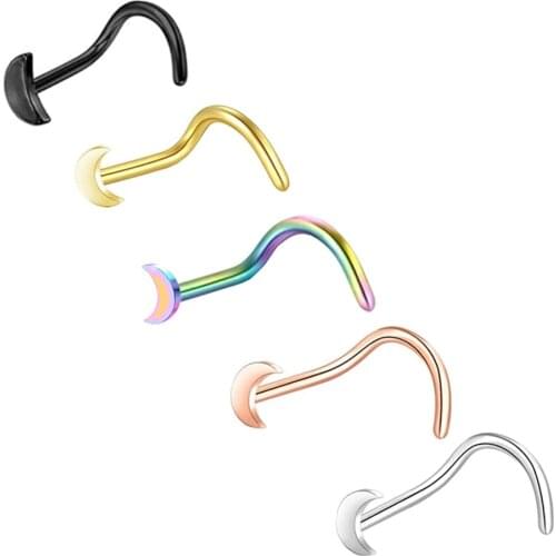 100/500 PCS 20G Moon Nose Rings for Women Nose Piercings Jewelry Nose Rings Hoops Nose Studs Screw Stainless Steel for Women Men