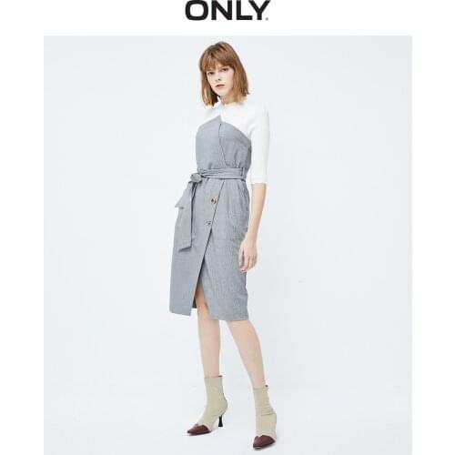 ONLY summer new style Western plaid fake two piece fight receiving waist knitted dress female | 119407509