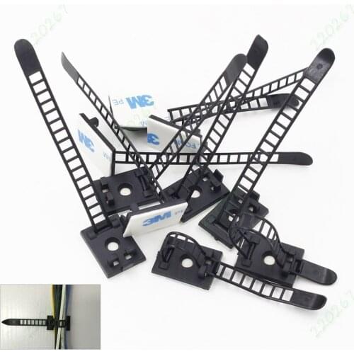 10pcs Self Adhesive Adjustable Wire Fixing Clamp Cable Tie Mount Plastic Sticker Black