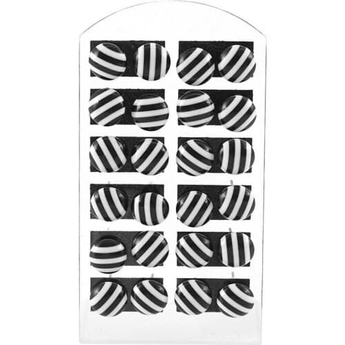 12Pairs/Set Classic Black/White Stripe Stud Earrings For Women New Fashion Round/Square Small Ear Studs Brincos