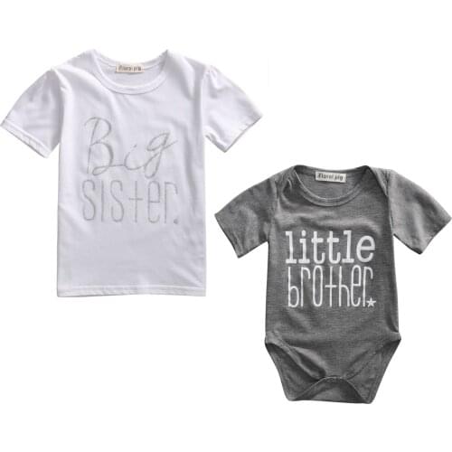 2021 New Summer Family Matching Clothes Big Sister Little Brother Letter Print Short Sleeve T-shirt/Bodysuit 2-7Y Baby Boy 0-18M