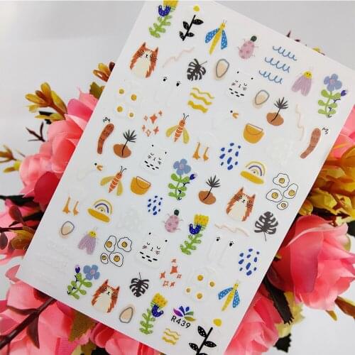 Watercolor Animal Flowers 3D Stickers for Nails Summer Cute Nail Art Decoraciones Self Adhesive Sliders Manicure Foil Tips