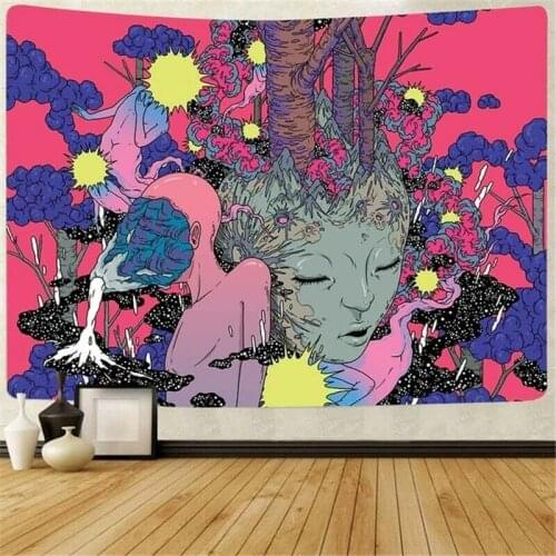 Abstract Girl Art Tree Tapestry Hippe Flower Wall Hanging Dorm Home Wall Decor
