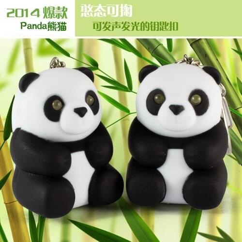 FREE SHIPPING BY DHL 200pcs/lot 2015 Plastic LED Panda Shaped Keychains with Sound Novelty Children Toy Keyrings