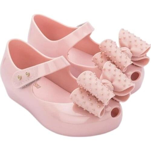 Childrens princess single shoes Kids Girl Fashion Mini Melissa bow Jelly Shoes Summer Baby PVC cany shoes Beach sandals