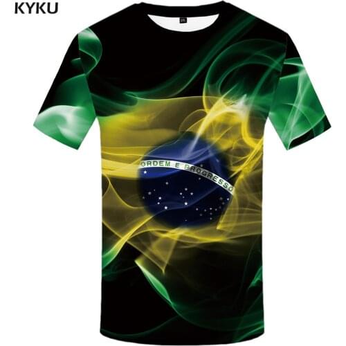 KYKU Brazil Tshirt Men Green Flame T-shirt Hip Hop Tee Black Print T Shirt 3d Gothic Punk Rock Mens Clothing Summer Streetwear