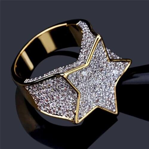 Hip Hop Bling Star Iced Out Copper Full Rhinestone Cz Zircon Ring Luxury Ring For Women Men Jewelry Dropshipping 7-11Size