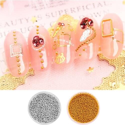 2020 New 3D Metal Nail Art Charm Stainless Steel Caviar Beads Nail Decoration Gold Silver Bead Nail Stud Manicure DIY