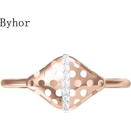 Byhor Solid 14K White+Rose Gold 0.028ct H/SI Natural Diamonds ring Women Fine Jewelry Trendy Wedding Band кольцo Engagement Ring