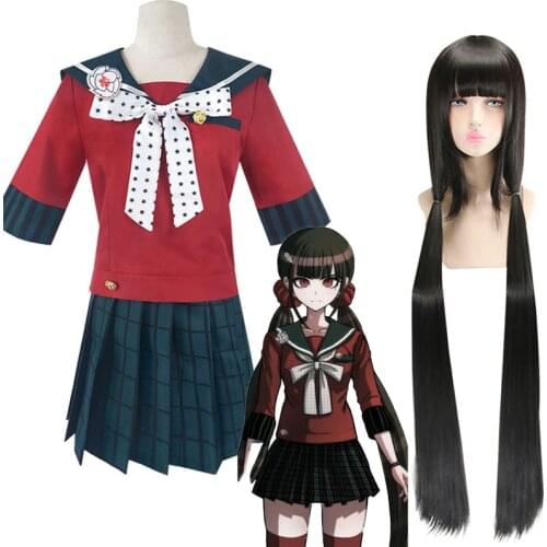 Danganronpa Cosplay Harukawa Maki Costumes Wig Top Skirt Bowtie School JK Uniform Anime Dangan Ronpa Halloween Costume C74K206