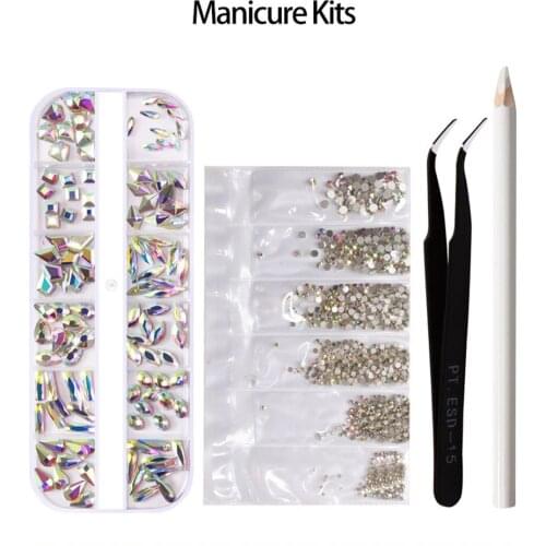 Crystal A B Drill Sub-packaged Rhinestone Tweezers Point Drill Pen Set Sewing&Fabric Garment Nail Art Rhinestones Decorations