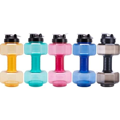 Multifunctional Gym Sports PET Dumbbell Shaped Kettle Outdoor Fitness Cycling Camping Cold Water Bottle Cup Dumbbell Bottle