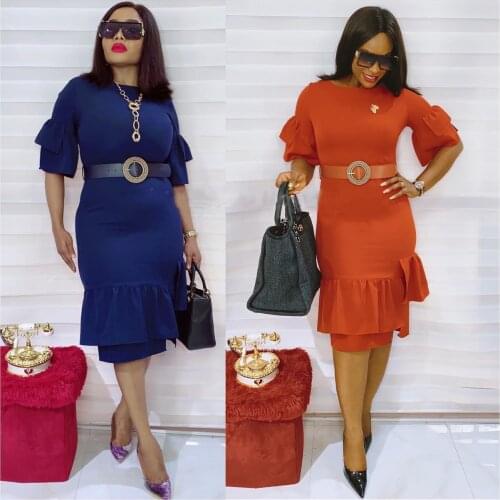 New Casual Clothes Summer Bodycon Midi Dress African Dresses for Women Elegant Sleeve Robe African Clothing