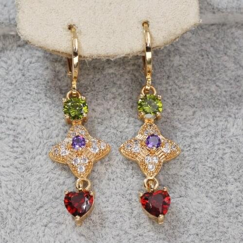 New Trendy Earrings for Women Dangle Earrings with Blue Red heart Zircon earrings Luxury Jewelry for Party Wedding Gift