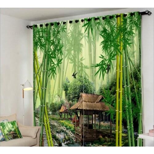 Customized size Luxury Blackout 3D Window Curtains For Living Room Green bamboo Curtain office Bedroom