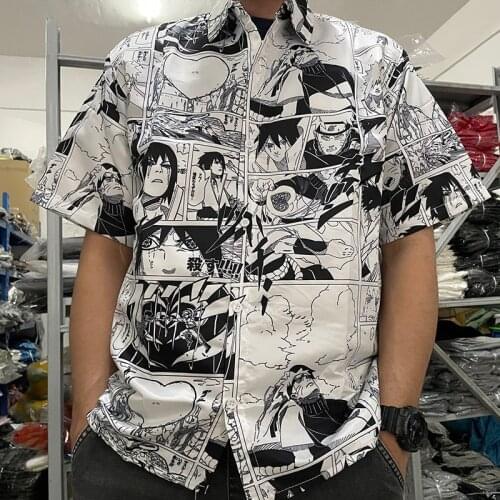 Blouse Women Men Shirts Punk Tops japan Ins Sasuke Printed Long-Sleeved Loose Flower Shirt Couple Beach Cardigan Anime shirt