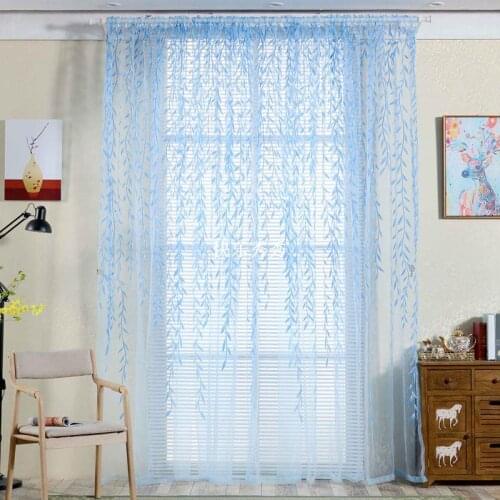 Cute Willow leaf Tulle Curtains Blinds Voile Pastoral Style Willow Floral Window Decorative cortinas for bedroom Living Room