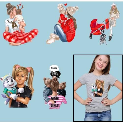 Mom and baby Vinyl Sticker For Clothes Applique Iron On Transfer Patches for Clothing DIY T-shirt Stickers on Clothes