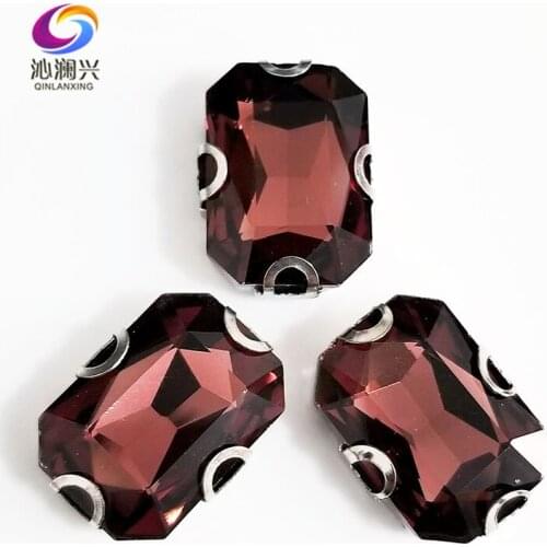 Wine red Rectangle octagonal shape High quality Glass Crystal sew on D shape claw rhinestones,Diy Clothing accessories SWCD17