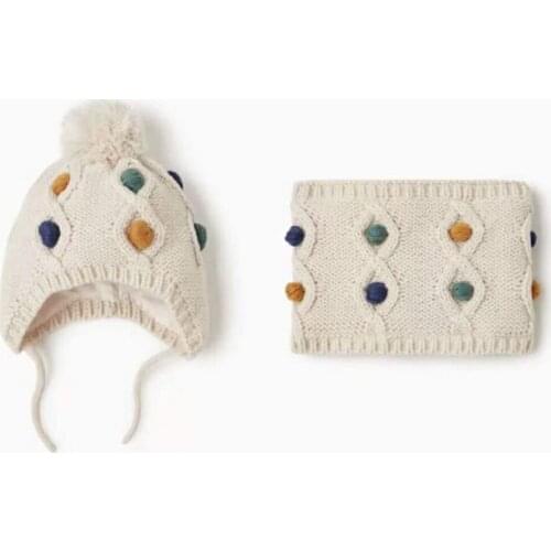 Boys Girls Knitted Double-Layer Hat Earflap Neck Set Winter Pom Pom Beanie Hat Scarf Set, Warm Knitted Hats Scarf, Winter Hat