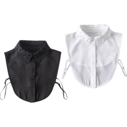 Vintage Hollow Out Lapel False Collar Blouse for Women Girls Embroidery Lace Tassel Detachable Dickey Half Shirt Button Down