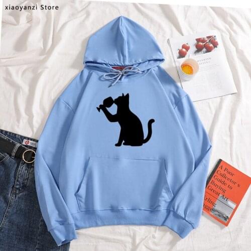 2020 Top Quality Cotton spring autumn Fashion Women hoodies Drink Cat Wine sweatshirts Printed pullovers sports Casual Plus Size