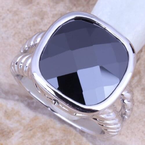 Sweet Black Cubic Zirconia Silver Plated Womens Ring Size 6 / 7 / 8 / 9 R1281