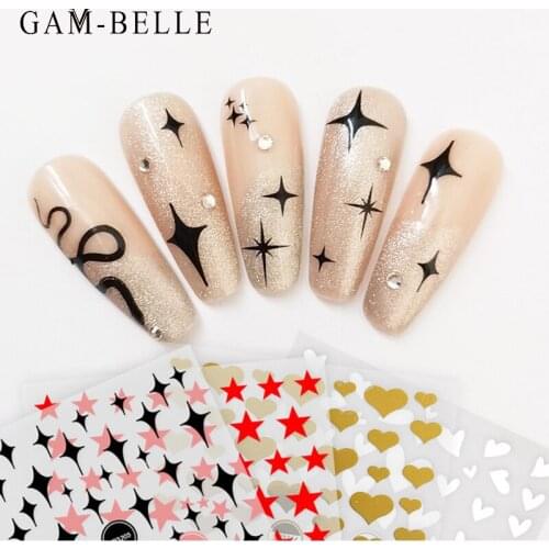 GAM-BELLE 1 Sheet Bronzing Gold Red Nail Art Sticker Stars Heart DIY Self-Adhesive Nail Decals Sliders Decoration Manicure Tools